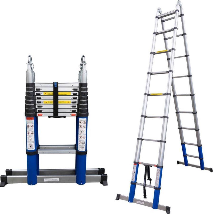ALDORR Home Telescopische Vouwladder 5 60 meter met Stabilisatievoet en Soft Closing Aluminium