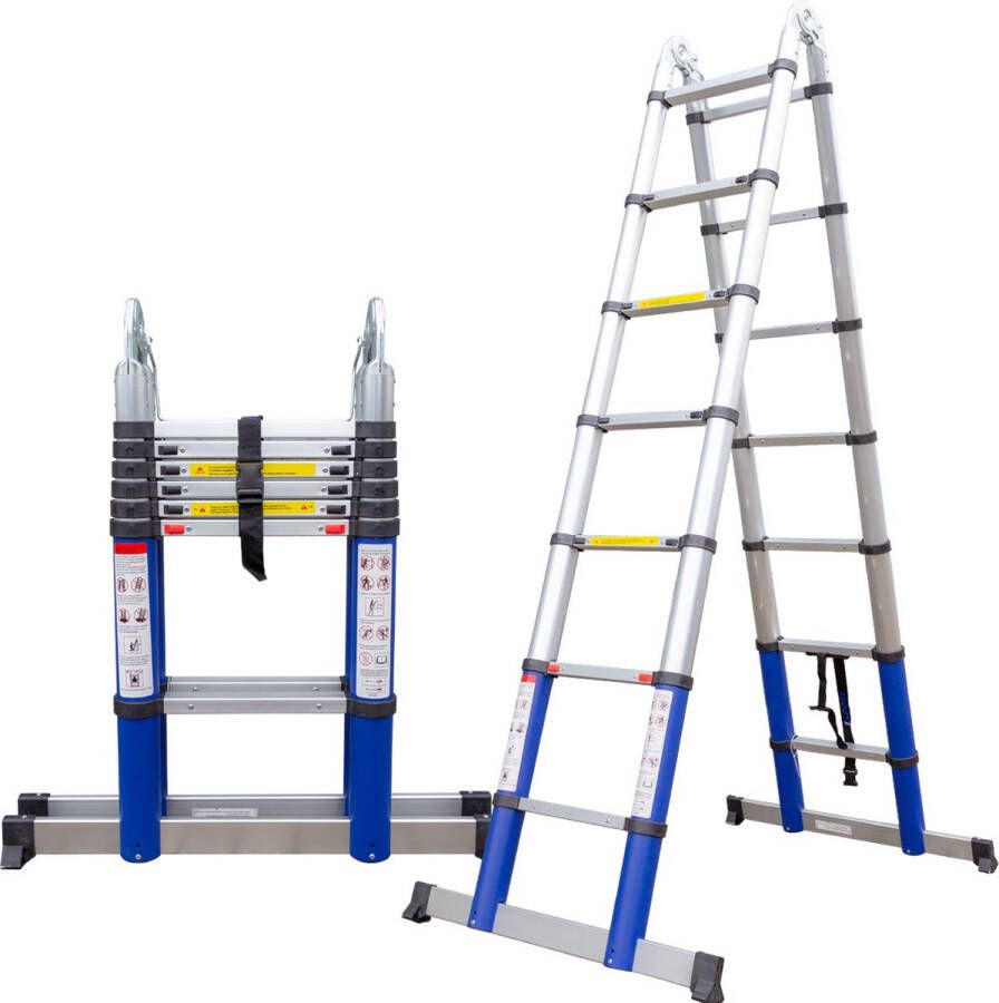 ALDORR Home Telescopische Vouwladder 4 40 meter met Stabilisatievoet en Soft Closing Aluminium