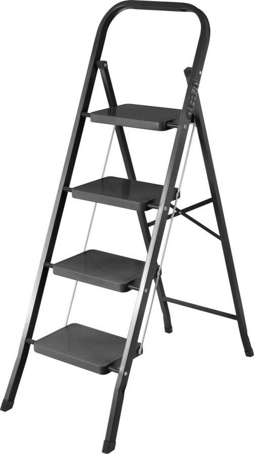 ALDORR Huishoudtrap 3 treden Keukentrap Inklapbaar Zwart PP-Antislip Max. Werkhoogte 71cm