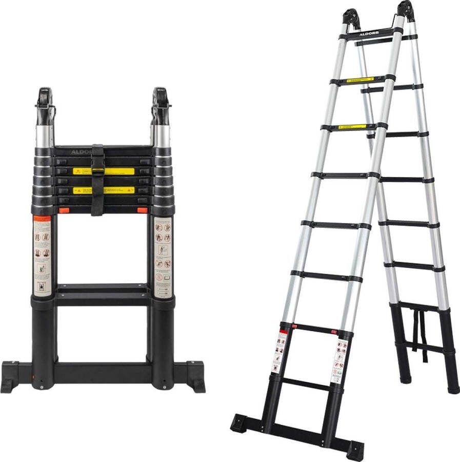 ALDORR Professional Telescopische Vouwladder 2x8 2 50 meter Soft Close Levenslang garantie