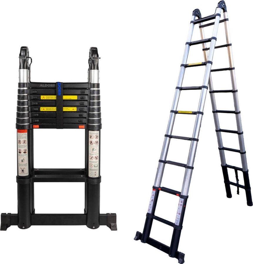 ALDORR Professional Telescopische Vouwladder 2x8 2 80 meter Soft Close Levenslang garantie