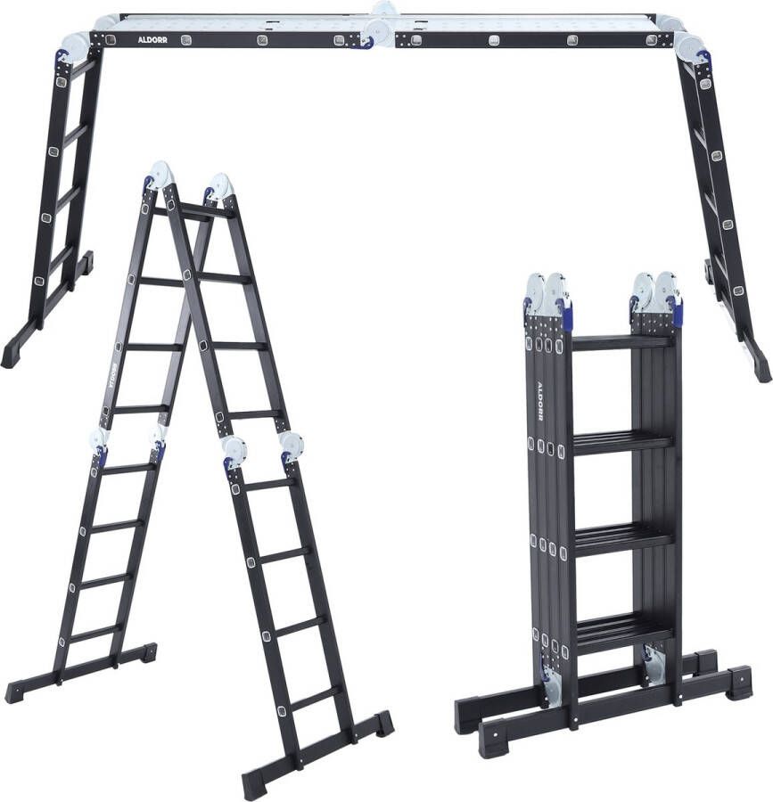 ALDORR Professional Vouwladder 4 x 4 treden met platform Aluminium 4 60 meter Stabilisatiebalk 120cm