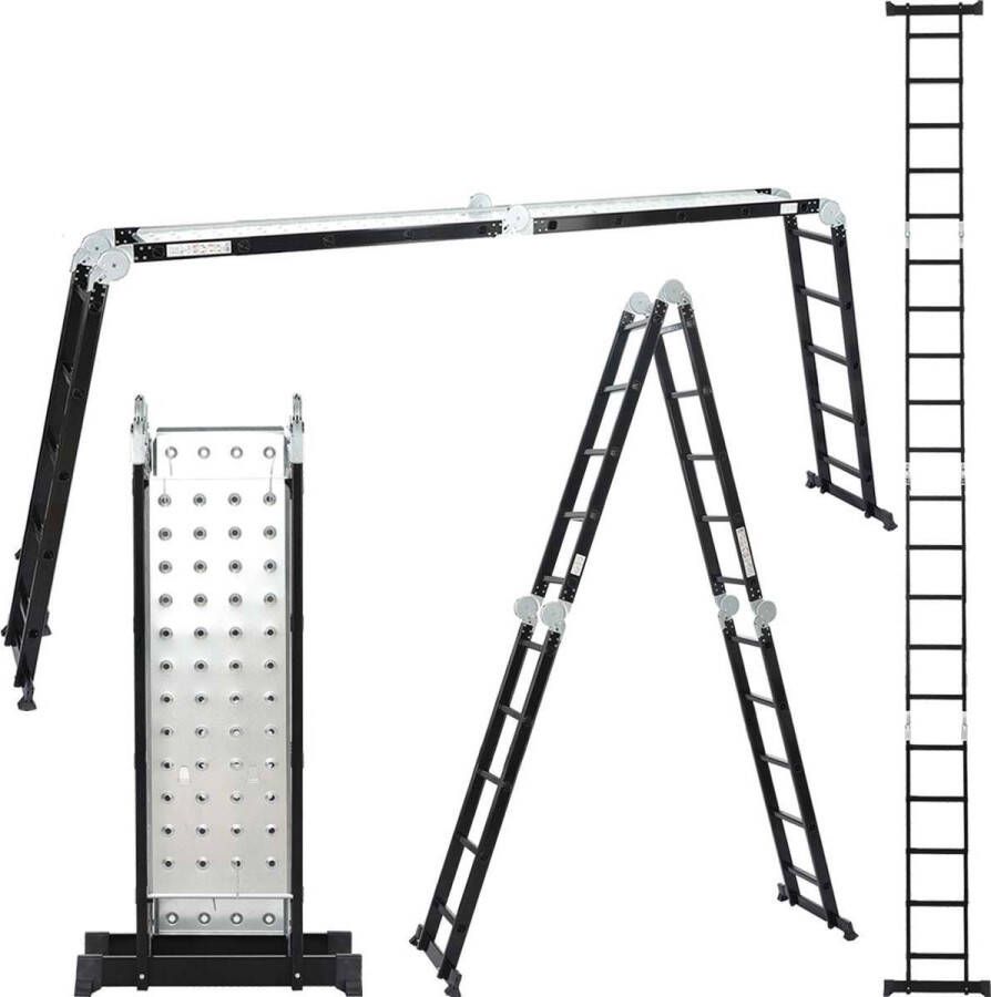 ALDORR Professional Vouwladder 4 x 5 treden met platform Aluminium – 5 70 meter Stabilisatiebalk 120cm