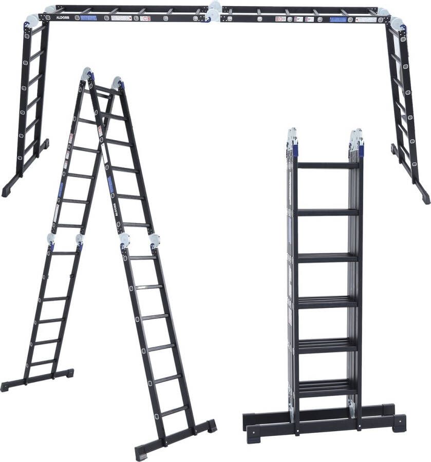 ALDORR Professional Vouwladder 4 x 6 treden zonder platform Aluminium 6 90 meter Stabilisatiebalk 120cm