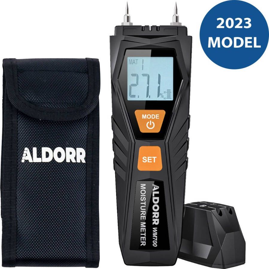 ALDORR Tools Vochtmeter Hygrometer Vochtigheidsmeter voor hout Muren Bouwmateriaal Inclusief opbergcase en batterijen LCD Display