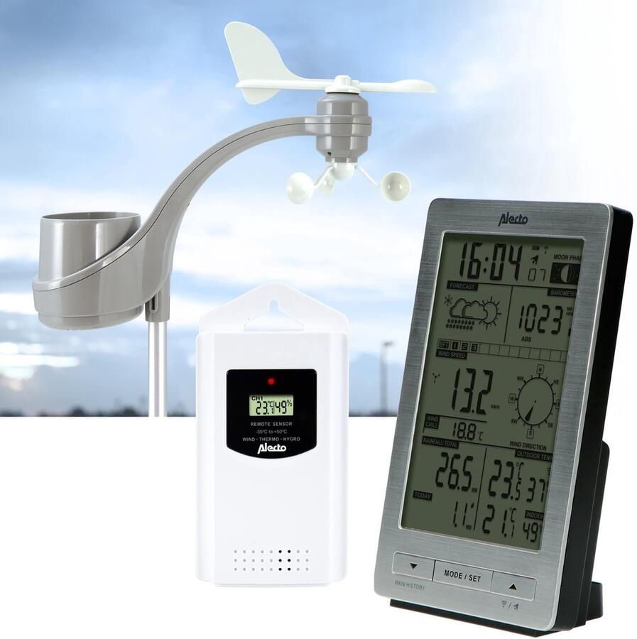 Alecto Professioneel Weerstation met draadloze Buitensensor 6-in-1 + Regen Wind Sensor Weer Station