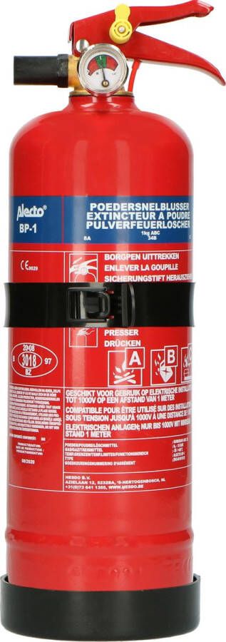 Alecto BP-1 Brandblusser Poederblusser 1 kilogram Brandklasse ABC Inclusief Ophangbeugel