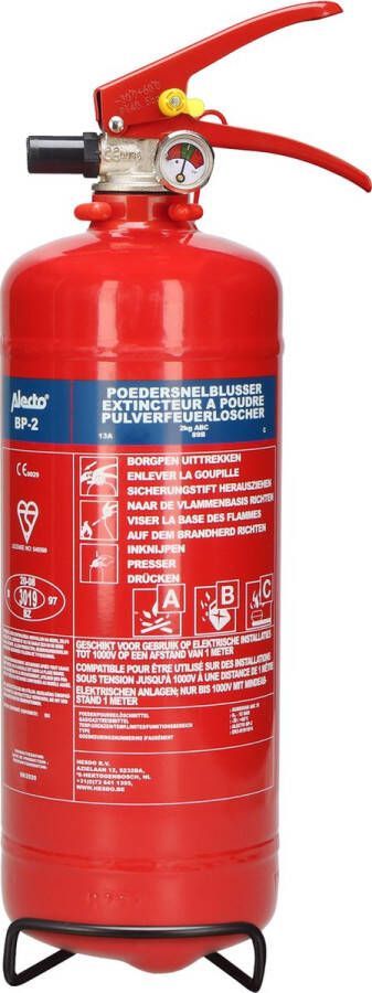 Alecto BP-2 Brandblusser Poederblusser 2 kilogram Brandklasse ABC Inclusief Ophangbeugel