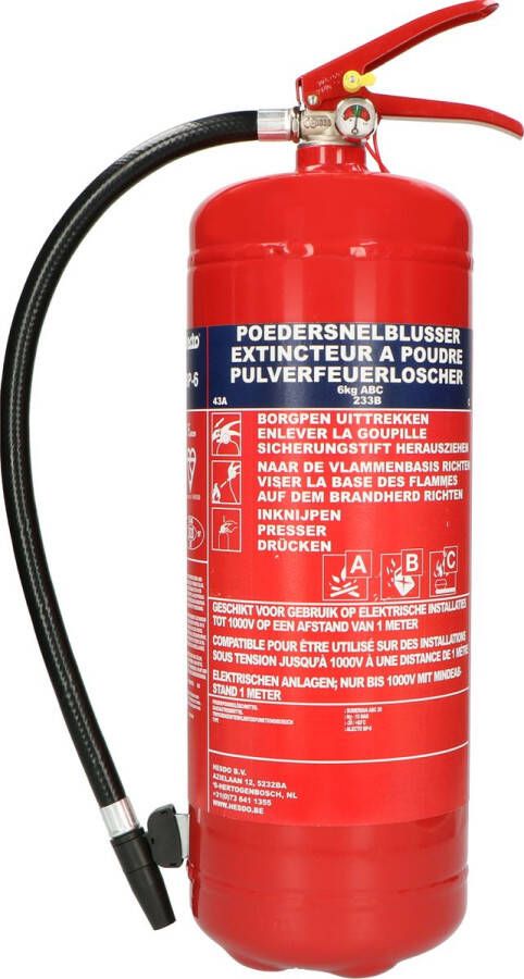 Alecto BP-6 Brandblusser Poederblusser 6 kilogram Brandklasse ABC Inclusief Ophangbeugel