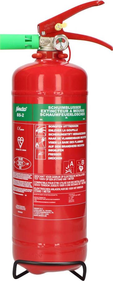 Alecto BS-2 Brandblusser Schuimblusser 2 liter Brandklasse AB Inclusief Ophangbeugel