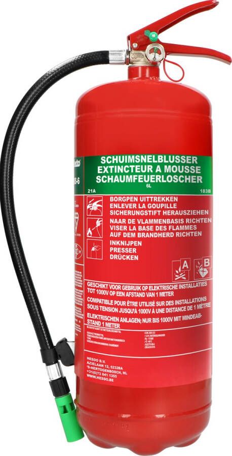 Alecto BS-6 Brandblusser Schuimblusser 6 liter Brandklasse AB Inclusief Ophangbeugel