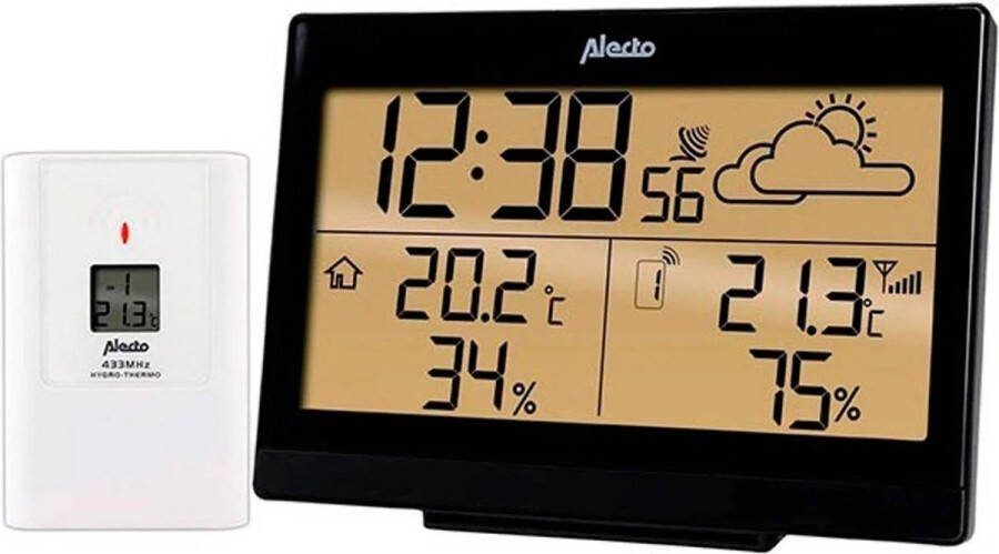 Alecto Stijlvol weerstation Draadloze buitensensor Groot verlicht display zwart