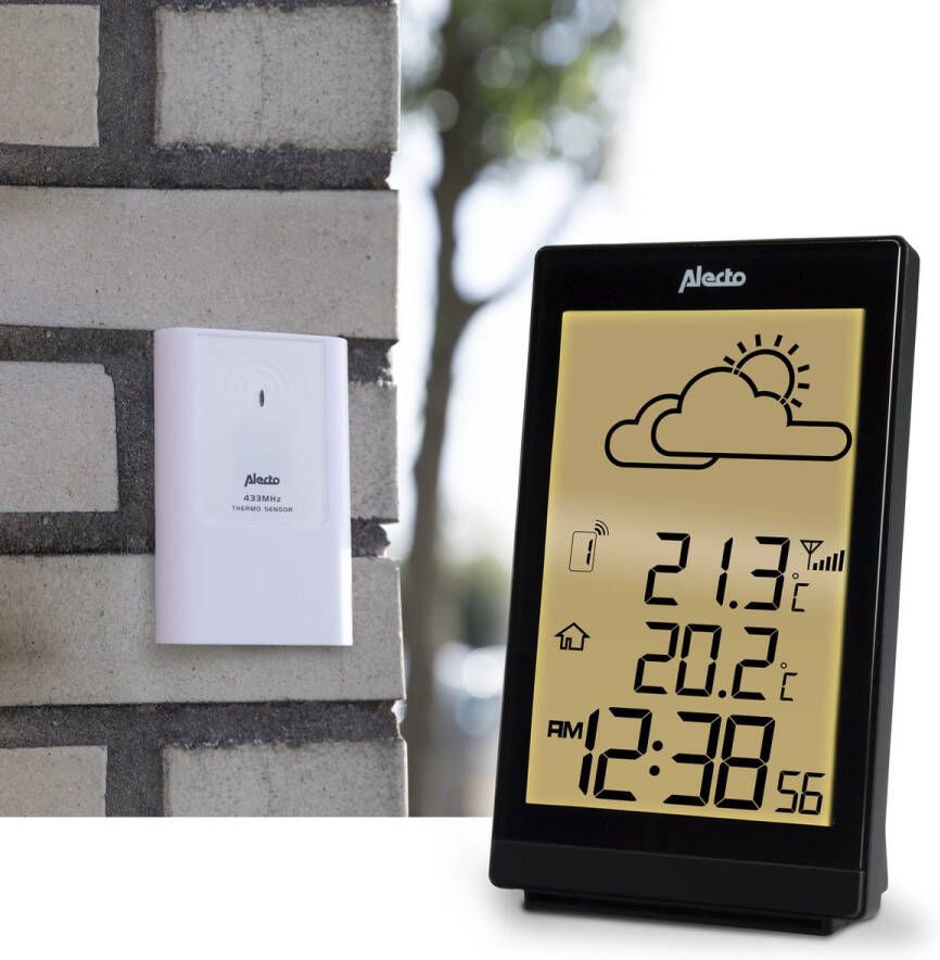 Alecto WS-2200 Stijlvol weerstation Draadloze buitensensor verlicht display zwart
