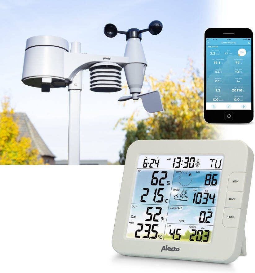 Alecto WS5400 Professioneel WiFi Weerstation met Buitensensor App besturing 8-in-1