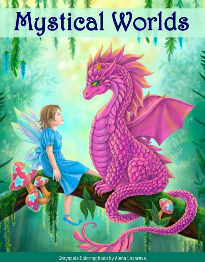 Alena Lazareva Mystical Worlds Grayscale Coloring Book for adults Kleurboek voor volwassenen