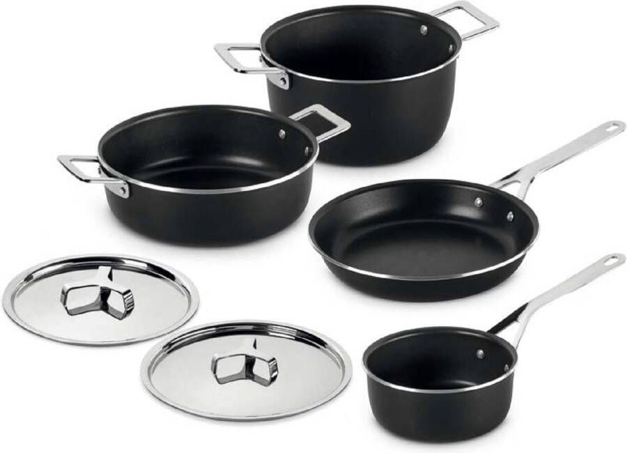 Alessi Pannenset Pots&Pans AJM100S6 A Zwart 4 delige set door Jasper Morrison