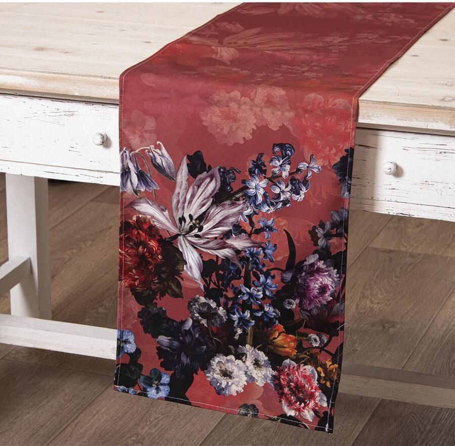 Alexandra House Living Tafelloper Bordeaux Textiel 33 x 180 cm Katoen Gebloemd