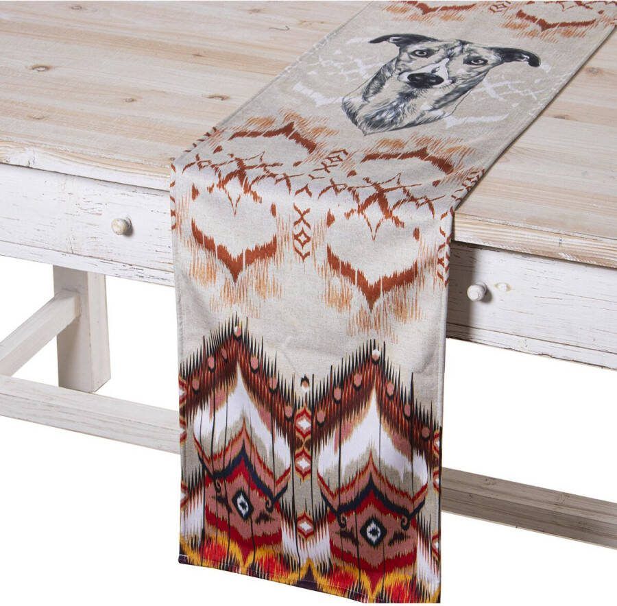 Alexandra House Living Tafelloper Grijs Oranje Textiel 180 x 30 cm Fluweel Hond