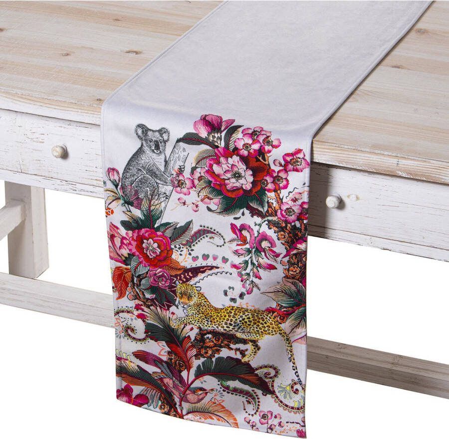 Alexandra House Living Tafelloper Roze Textiel 180 x 30 cm Fluweel Jungle