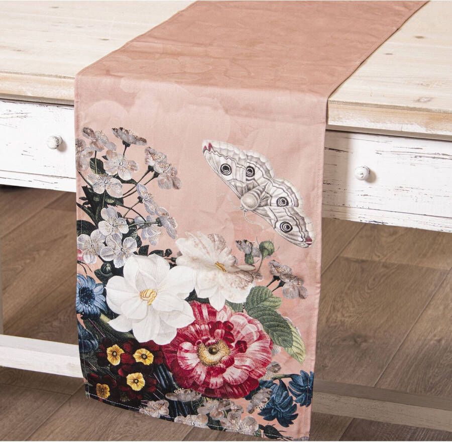 Alexandra House Living Tafelloper Roze Textiel 33 x 180 cm Katoen Gebloemd