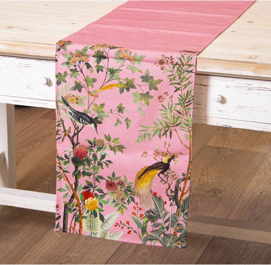 Alexandra House Living Tafelloper Roze Textiel 33 x 180 cm Katoen Vogels