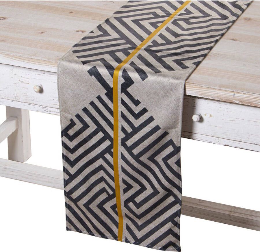 Alexandra House Living Tafelloper Zwart Grijs Textiel 180 x 30 cm Fluweel