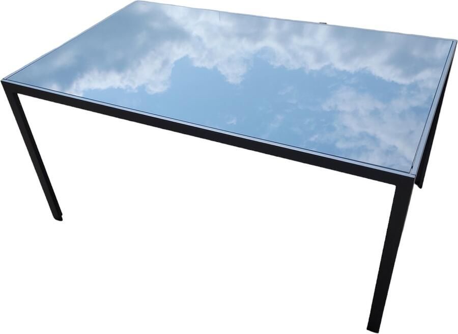 Alfena Tafel Alu zwart + glazen blad Grey Binnentafel Buitentafel 150x90