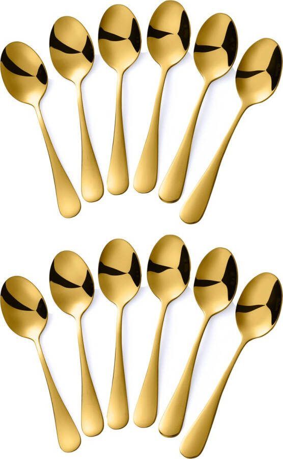 Alheco 12 ovale koffielepels 13.8cm RVS koffielepeltjes Goud