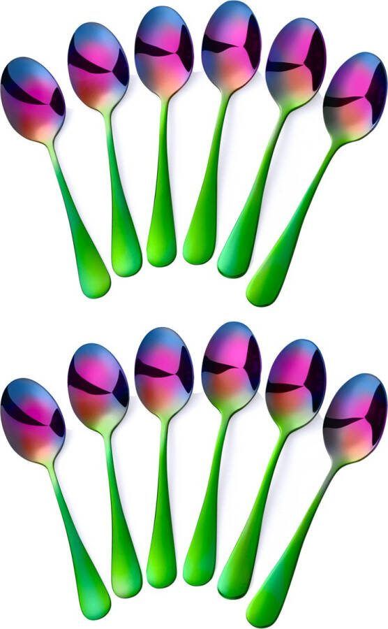 Alheco 12 ovale koffielepels 13.8cm RVS koffielepeltjes Regenboog