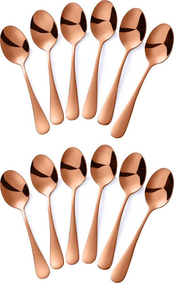 Alheco 12 ovale koffielepels 13.8cm RVS koffielepeltjes Rosé goud