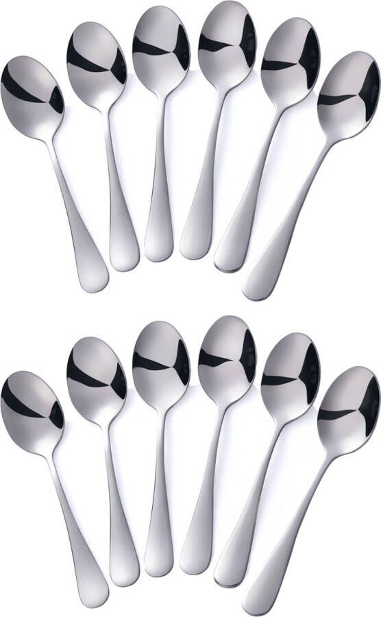 Alheco 12 ovale koffielepels 13.8cm RVS koffielepeltjes Zilver