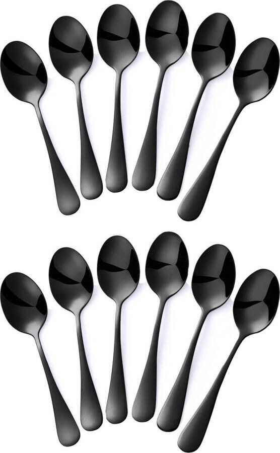 Alheco 12 ovale koffielepels 13.8cm RVS koffielepeltjes Zwart