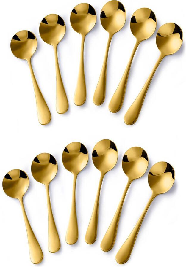 Alheco 12 ronde koffielepels 12.7cm RVS koffielepeltjes Goud