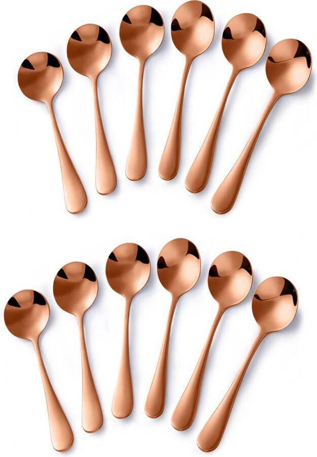 Alheco Set van 12 ronde koffielepels 12.7cm RVS Theelepels Kleine lepels voor koffie & thee Rosé goud
