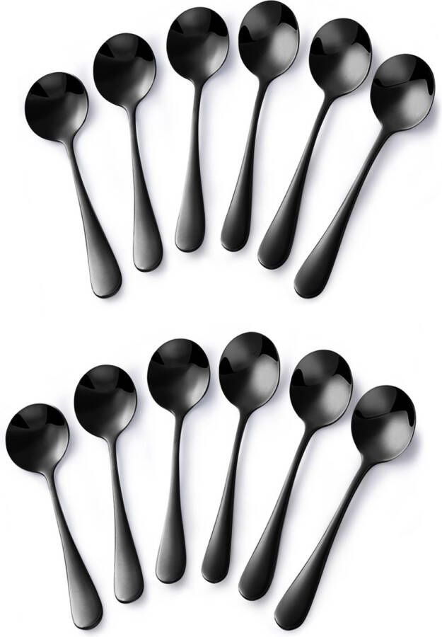Alheco 12 ronde koffielepels 12.7cm RVS koffielepeltjes Zwart