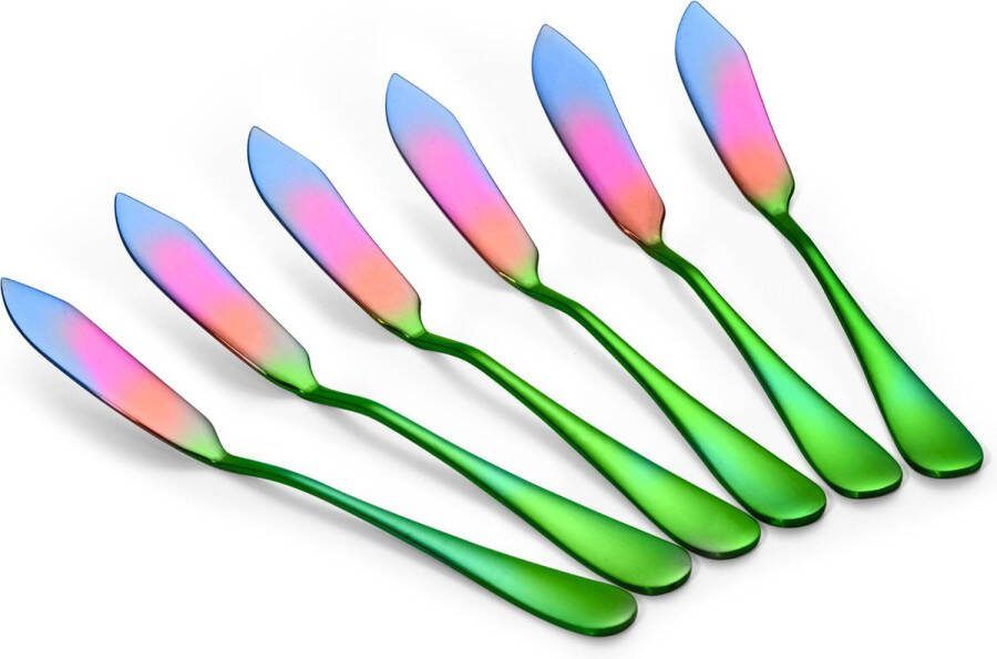 Alheco 6 botermesjes Smeermessen Kleine tapas mesjes RVS Regenboog