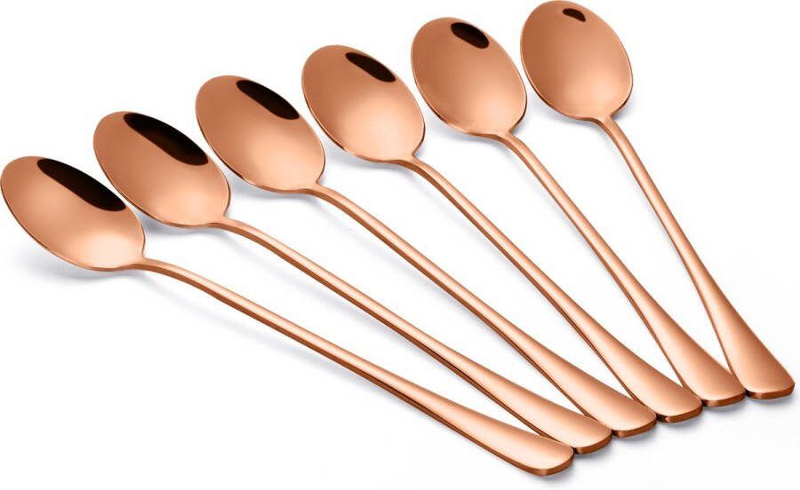 Alheco 6 lange ovale lepels – Latte macchiato – Dessertlepels set – 19 5cm – Sorbetlepels – IJslepels Theelepels Rosé goud