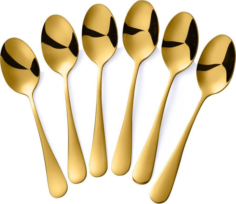 Alheco Set van 6 ovale koffielepels 13.8cm RVS Theelepels Koffielepeltjes Kleine lepels voor koffie & thee Goud