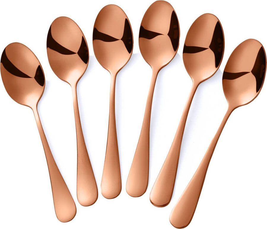 Alheco 6 ovale koffielepels 13.8cm RVS koffielepeltjes Rosé goud