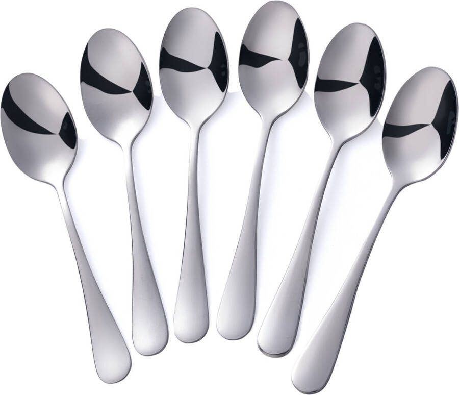 Alheco 6 ovale koffielepels 13.8cm RVS koffielepeltjes Zilver
