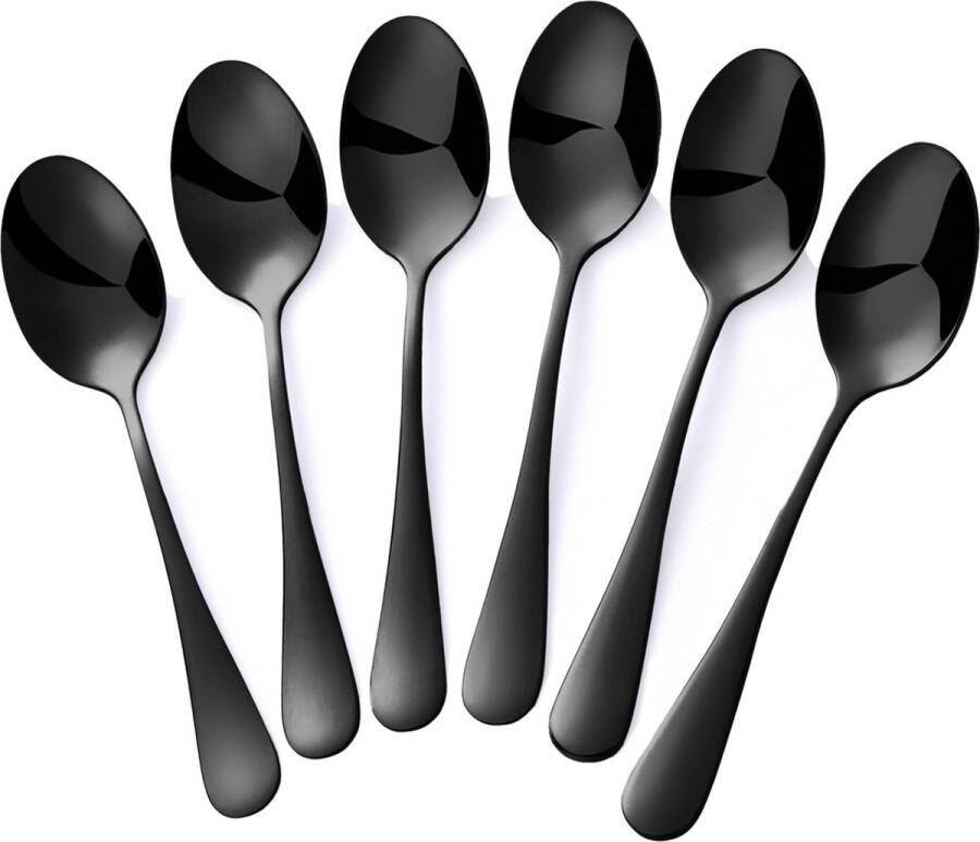 Alheco Set van 6 ovale koffielepels 13.8cm RVS Theelepels Koffielepeltjes Kleine lepels voor koffie & thee Zwart