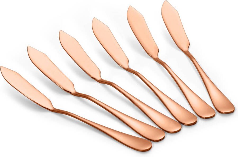 Alheco Set van 6 botermesjes Smeermessen Kleine mesjes voor tapas 14.5cm RVS Rosé goud