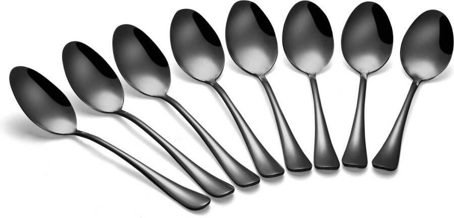 Alheco set van 8 tafellepels RVS lepels Soeplepels 20.3cm Zwart