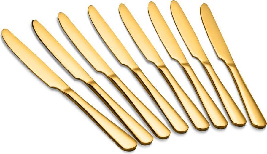 Alheco set van 8 tafelmessen Messen RVS 23cm Goud