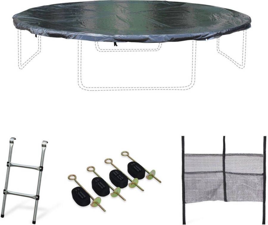 Alice's Garden Accessoire set voor trampoline Ø370cm met ladder beschermhoes opbergnet voor schoenen en verankeringskit