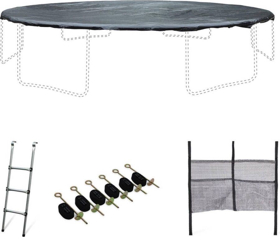 Alice's Garden Accessoire set voor trampoline Ø490cm met ladder beschermhoes opbergnet voor schoenen en verankeringskit