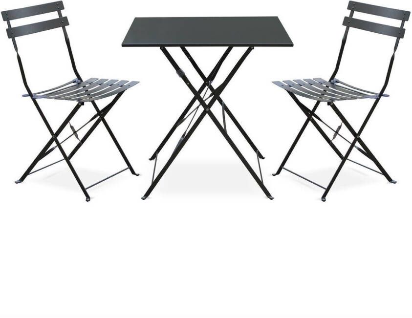 Alice's Garden Emilia Bistroset 2 inklapbare stoelen en een vierkante tafel 70x70 van gepoedercoat staal – Blauwgrijs