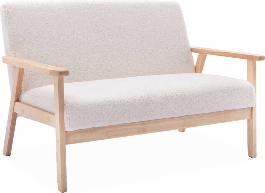 Sweeek Banquette canapé 2 places en bois et tissu bouclette isak l 114 x p 69 5 x h 73cm