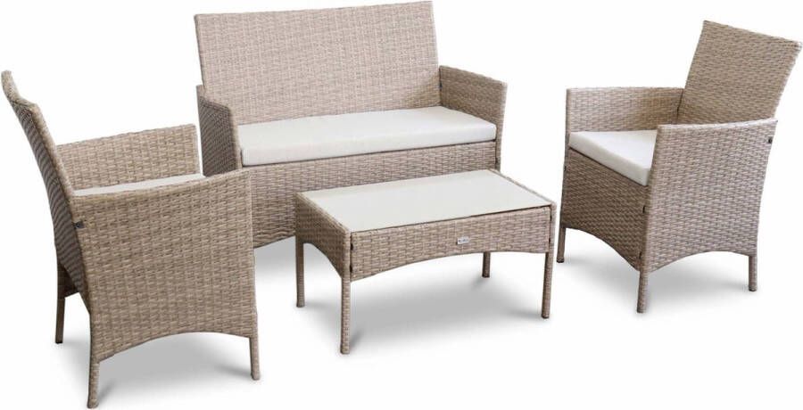 Alice's Garden Loungeset Moltès 4 plaatsen wicker kleine set Naturel beige
