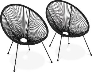 Alice's Garden Set van 2 design stoelen ei-vormig Acapulco Zwart Stoelen 4 poten retro design plastic koorden binnen buiten